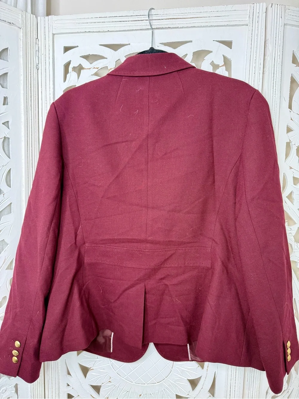 Talbots Wine-Red Wool Blend Blazer with Gold Buttons